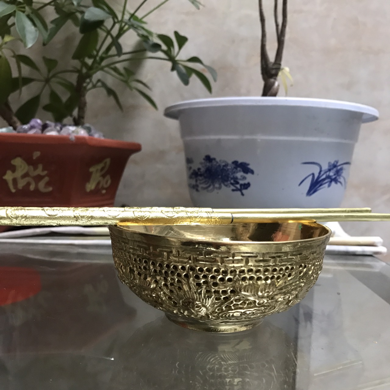 Mâm đồng ban thờ cao cấp MS57 (không chén đũa)