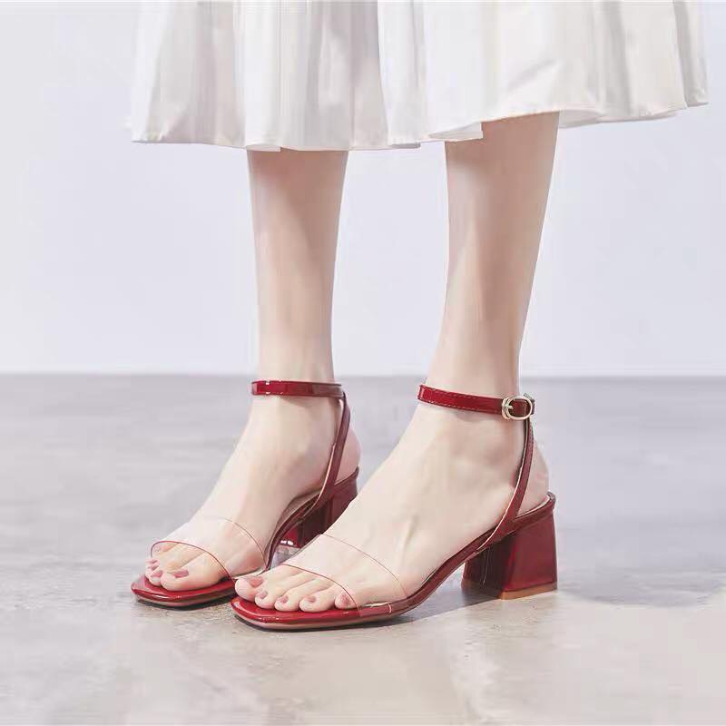 Sandal quai trong gót vuông cao cấp - SD425
