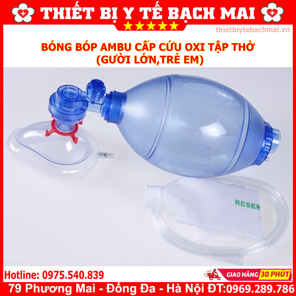 Bóng Bóp Ambu Cấp Cứu Oxy Tập Thở (Người Lớn, Trẻ Em)