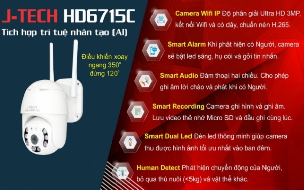 Camera IP Wifi thông minh J-tech HD6715C 3.0MP