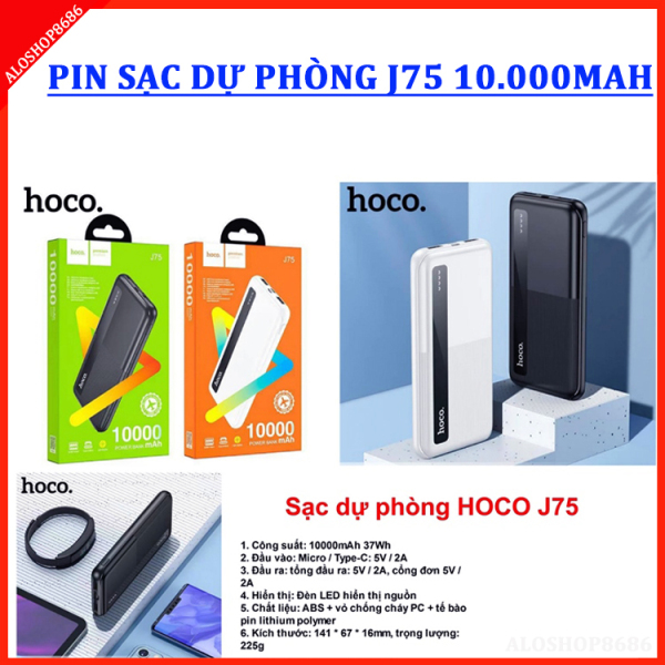 Pin sạc dự phòng Hoco J75 10000mAh sạc nhanh 2 cổng USB 5V-2A - Màn LED hiển thị pin (Hàng chính hãng) ALOSHOP8686