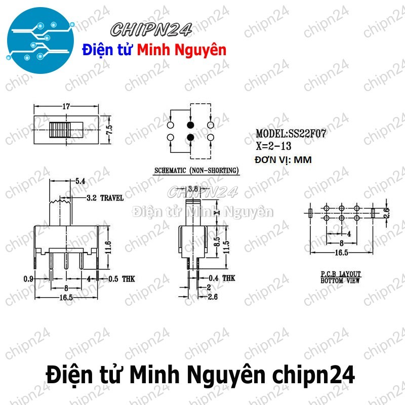 [5 cái] (K89) Công tắc gạt SS-22F07 - HH006341