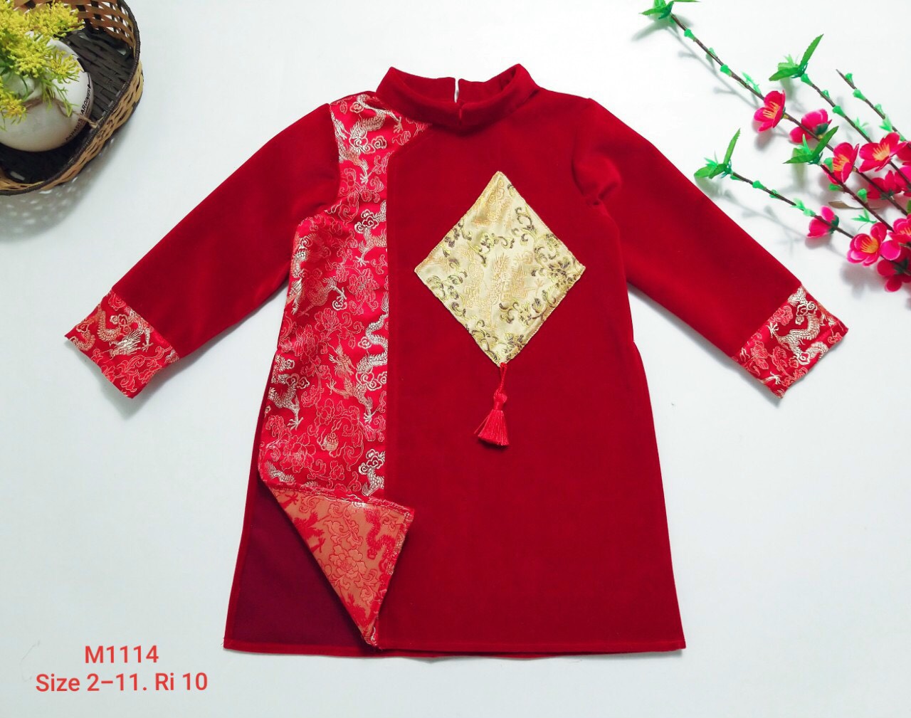 [HCM]Áo Dài Nhung Gấm Cách Tân Bé Trai