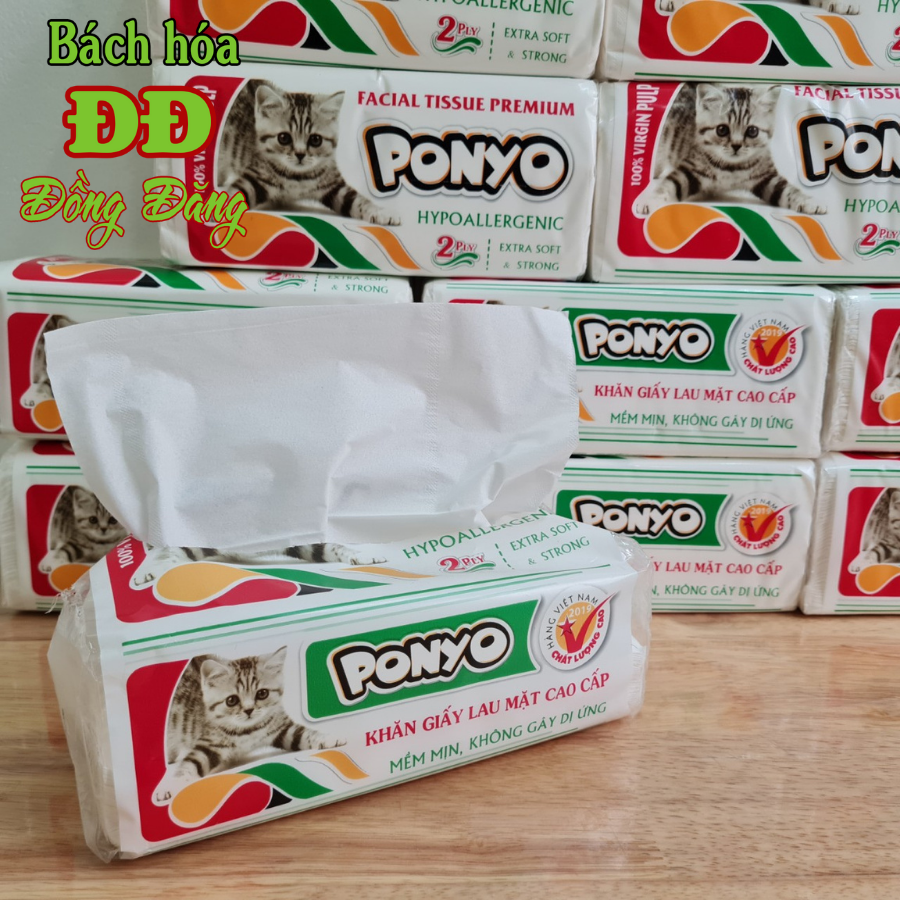 Cây (20 bịch) khăn giấy rút lụa lau mặt PONYO cao cấp (250 tờ/gói) - 2 lớp