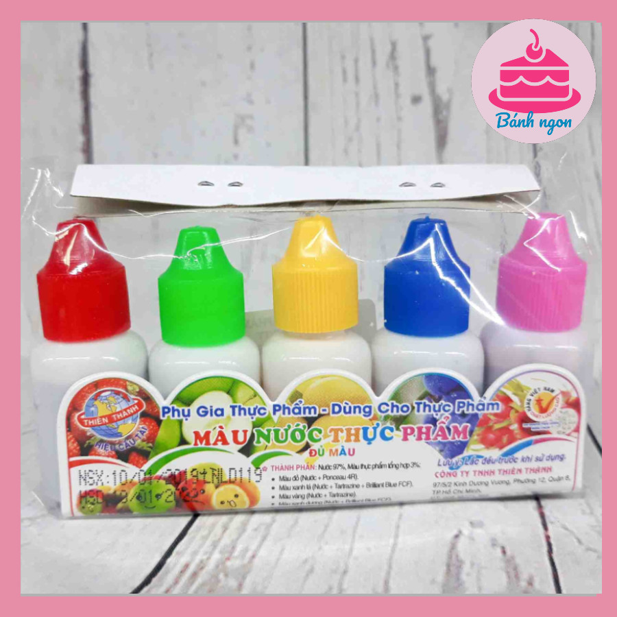 Màu nước thực phẩm Thiên Thành 1 vỉ 5 mầu (5ml/chai)