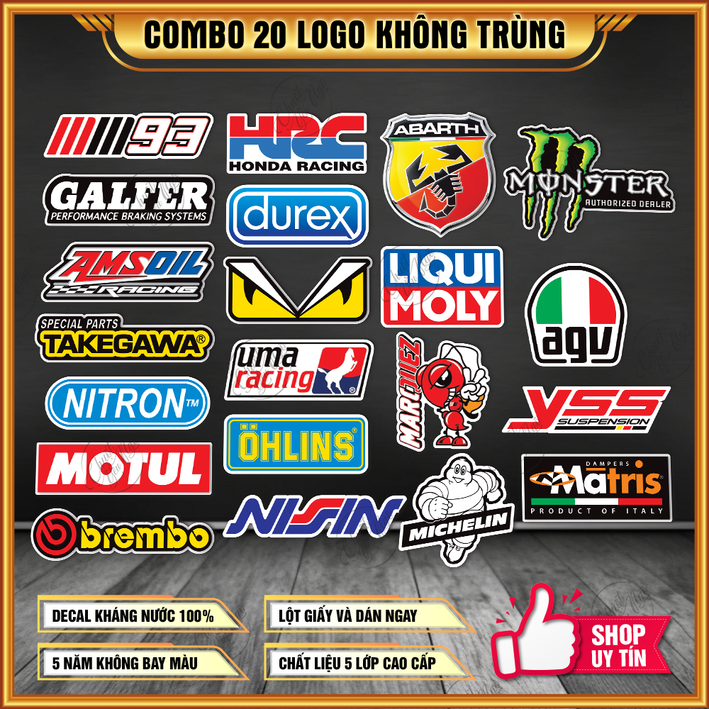Combo 20 logo tem xe decal trang trí xe máy