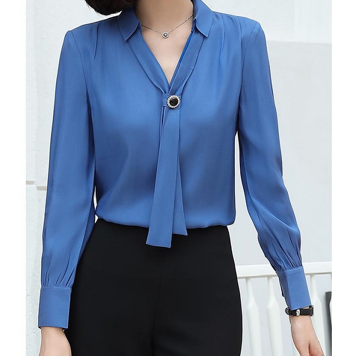[PILA FASHION]ÁO SƠMI NỮ CÔNG SỞ TAY DÀI MÀU XANH SANG TRỌNG  - AP0071