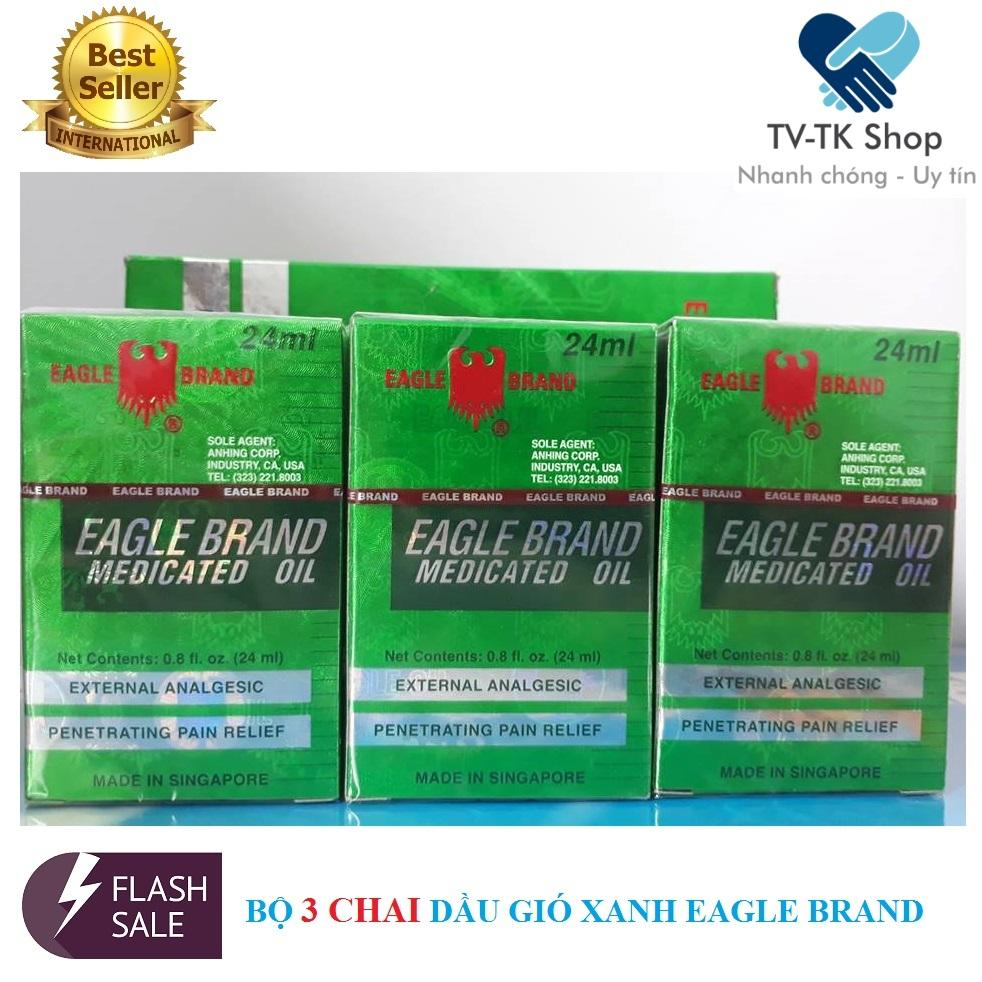 Bộ 3 chai dầu gió xanh 2 nắp singapore eagle brand - mẫu mới