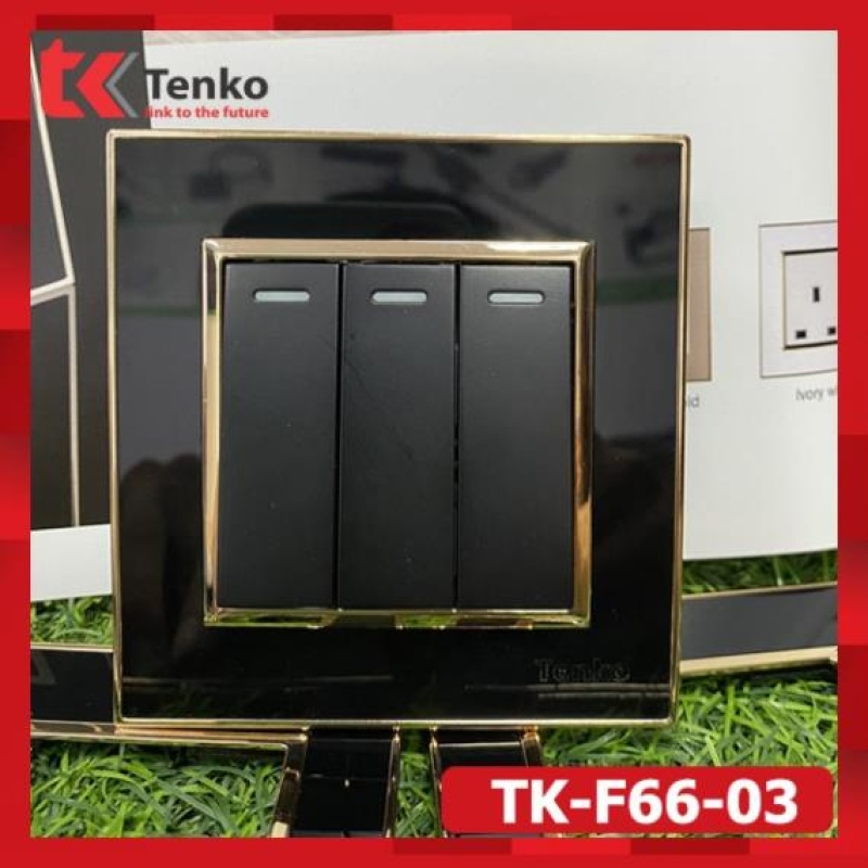 Bảng giá Công Tắc Âm Tường 3 Nút Bấm Viền Vàng Cao Cấp  Tenko TK-F66-03