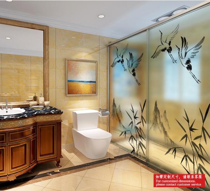[HCM]Decal Dán Kính Cao Cấp - Trúc nghiêng và đàn Cò( 60 X116 )-DK1052