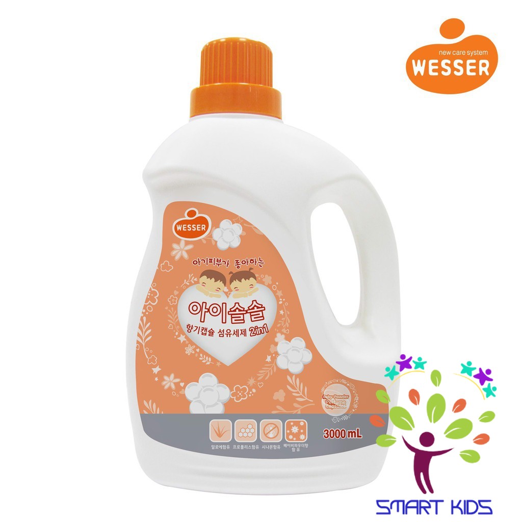 Nước giặt xả quần áo trẻ em Wesser 2in1 Loại 3000ml nhập khẩu Hàn Quốc