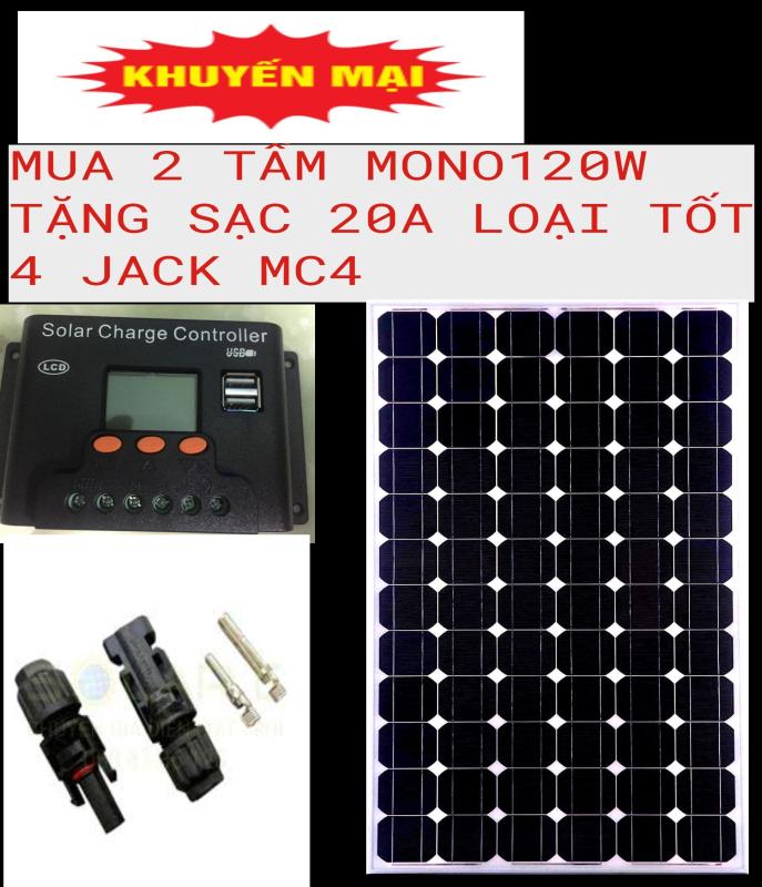 2 tấm pin năng lượng mặt trời MONO 100w tặng  sạc bình ắc quy +  4 đầu gim điện: JACK MC4