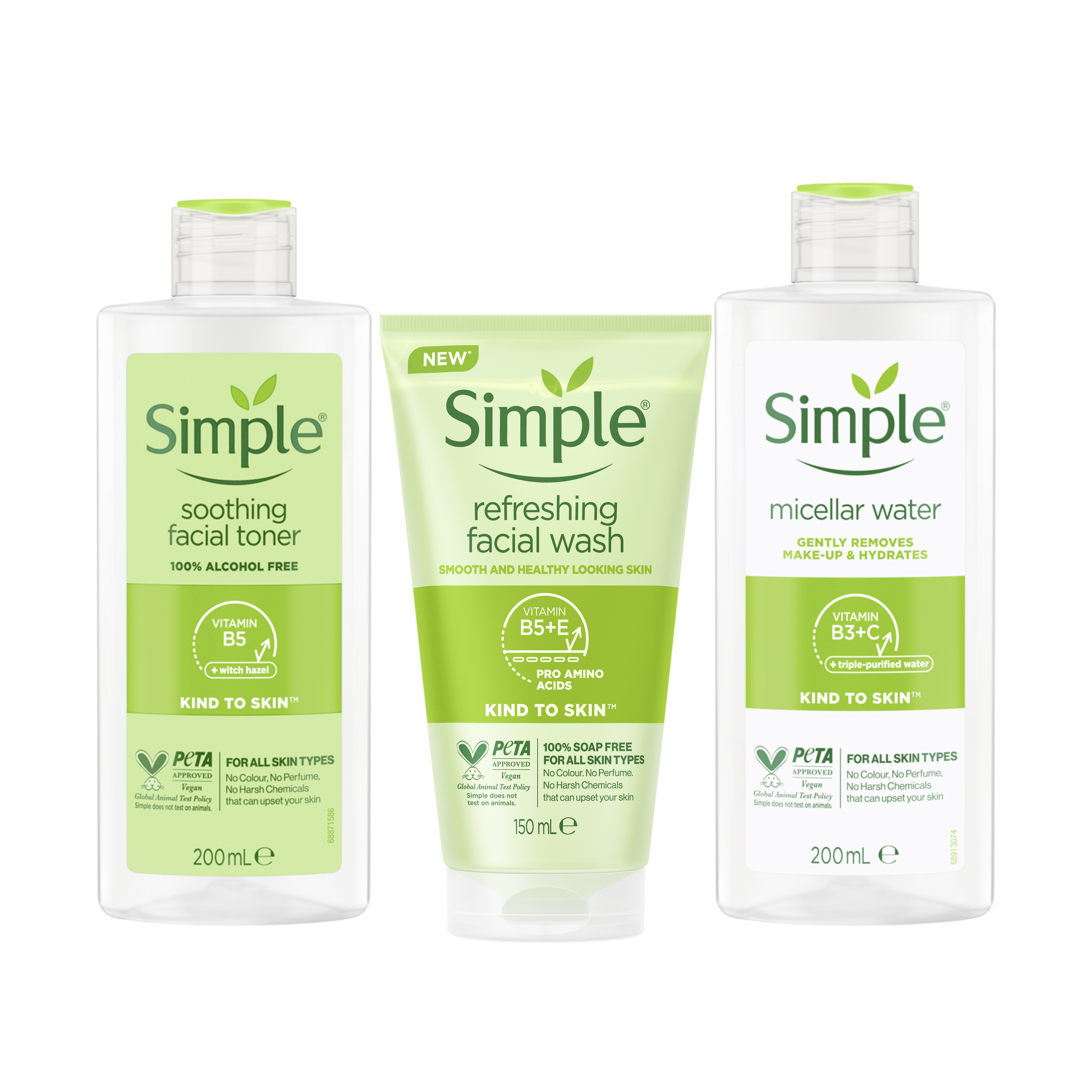 Combo Simple Tẩy trang Micellar 200ml + Sữa rửa mặt 150ml + Nước hoa hồng Toner 200ml cho da sạch khỏe đàn hồi