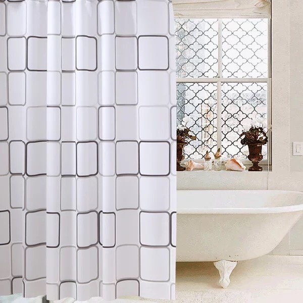Rèm phòng tắm nhựa PEVA chống thấm nước 1.8m x 1.8m cao kèm 12 móc - VUÔNG TRẮNG BỰ