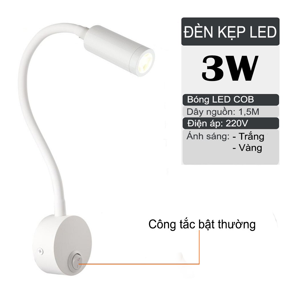 Đèn đọc sách gắn tường đầu giường Led 3W, Ánh sáng chiếu rọi điêm, Tích hợp đèn Ngủ, Đèn trang trí phòng Khách, Nhà hàng, Khách sạn - DW002