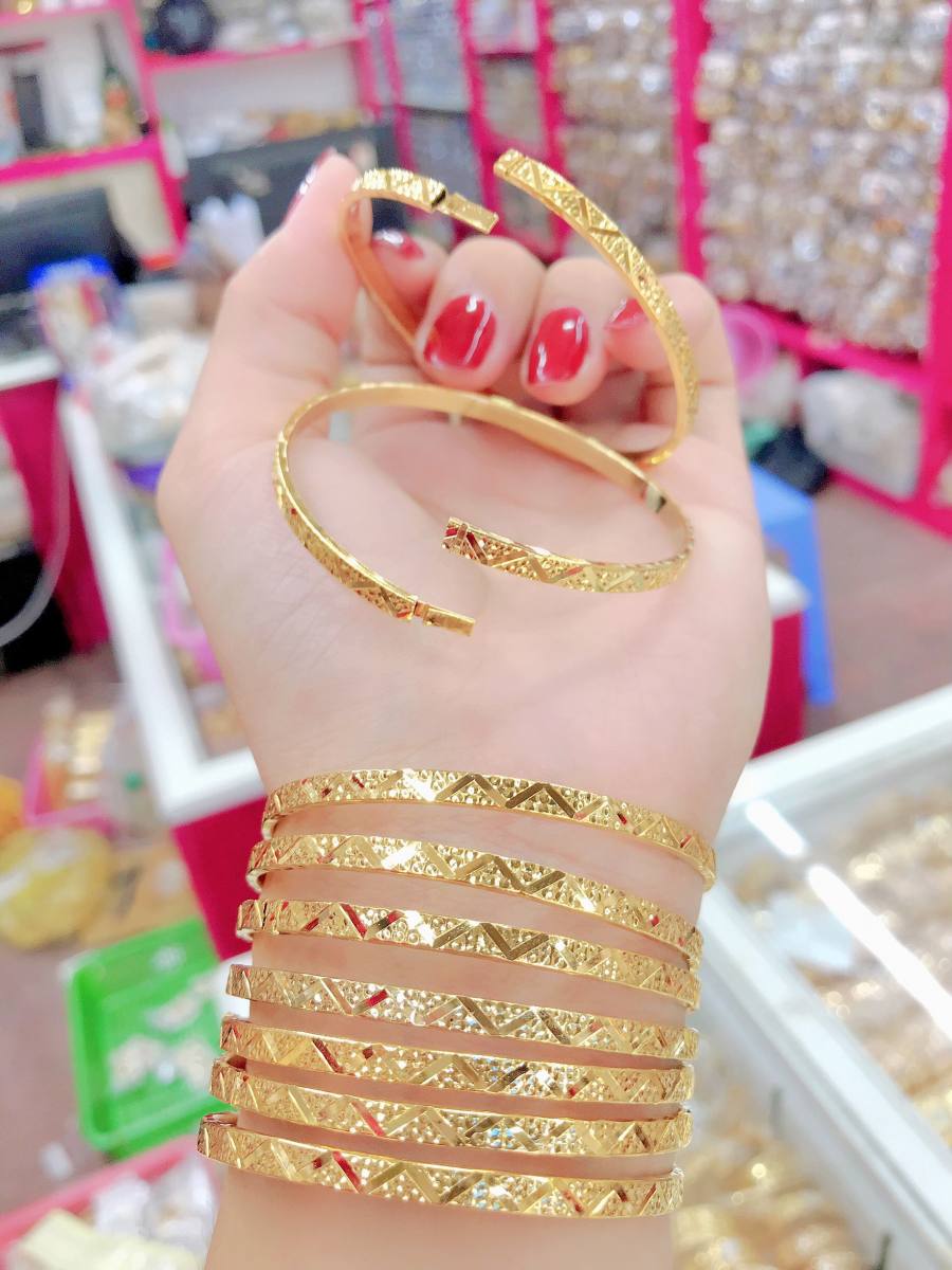 Bộ vòng ximen 7 chiếc mạ vàng 18K có khóa vàng thật cao cấp 120r , giống vàng thật 99%