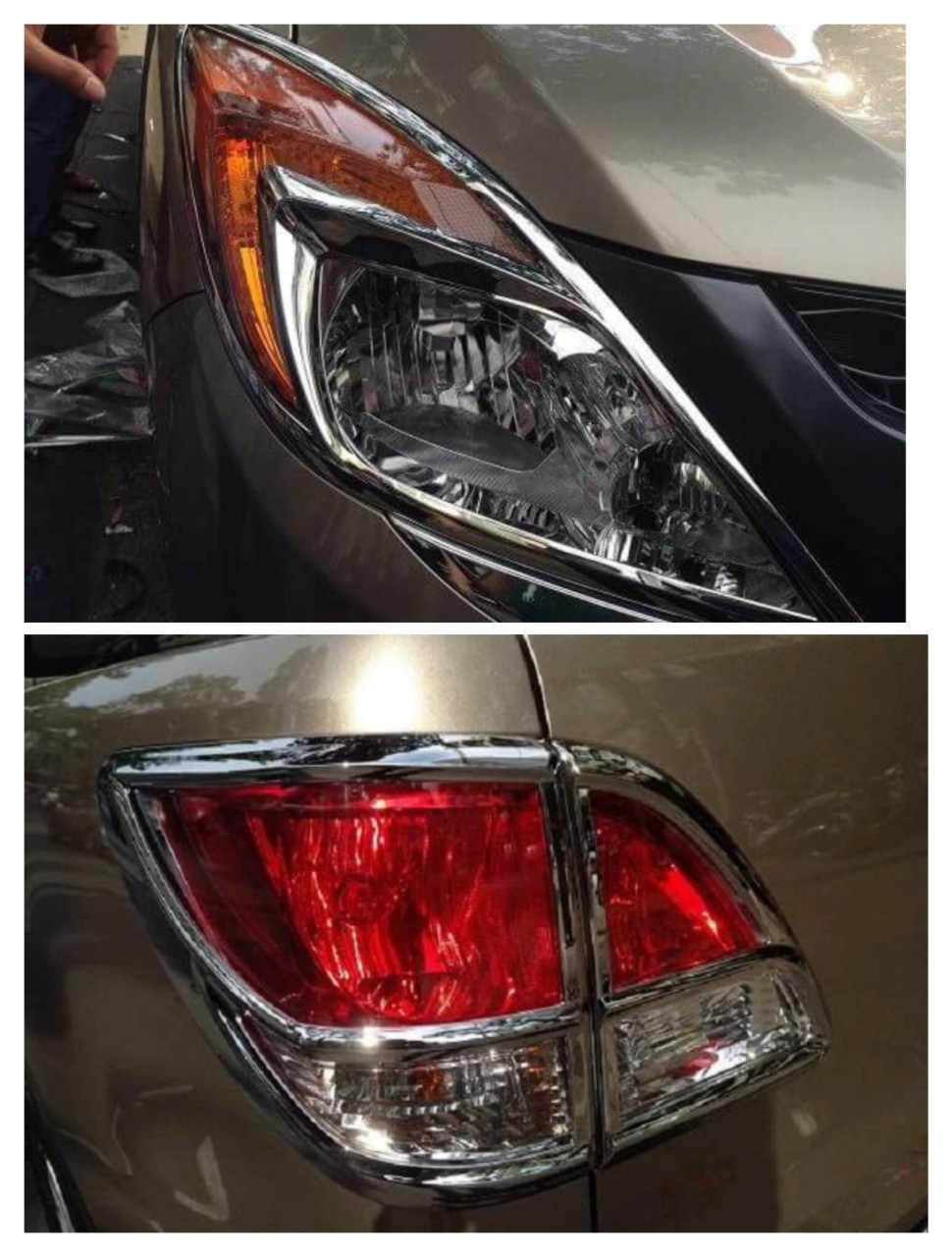 Bộ 2 ốp viền đèn hậu + 2 ốp viền đèn pha mạ crom sáng bóng xe mazda bt50 đời 2014 đến 2019