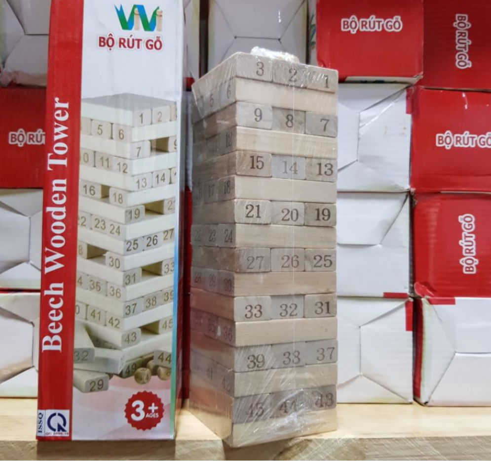 Bộ rút gỗ Vivitoy 48 thanh loại lớn kèm xí ngầu đồ chơi trẻ em