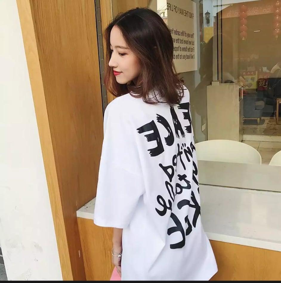 Áo thun nữ tay lỡ form rộng in Chữ ICTS01 cá tính ( trắng )