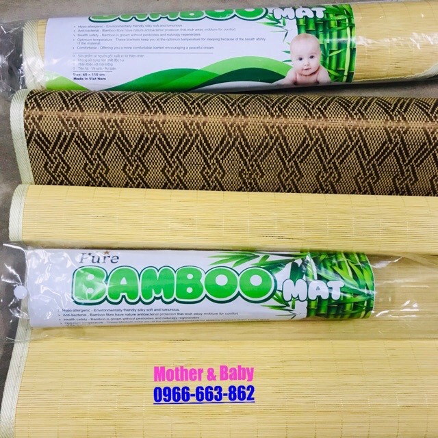 Chiếu tăm tre Bamboo cao cấp cho bé, size 60x120cm ( 1 mặt tăm tre, 1 mặt nằm điều hoà )