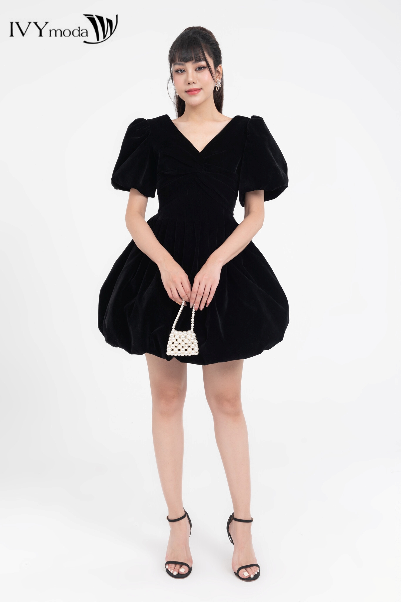Đầm nhung xòe phồng IVY moda MS 45S2759