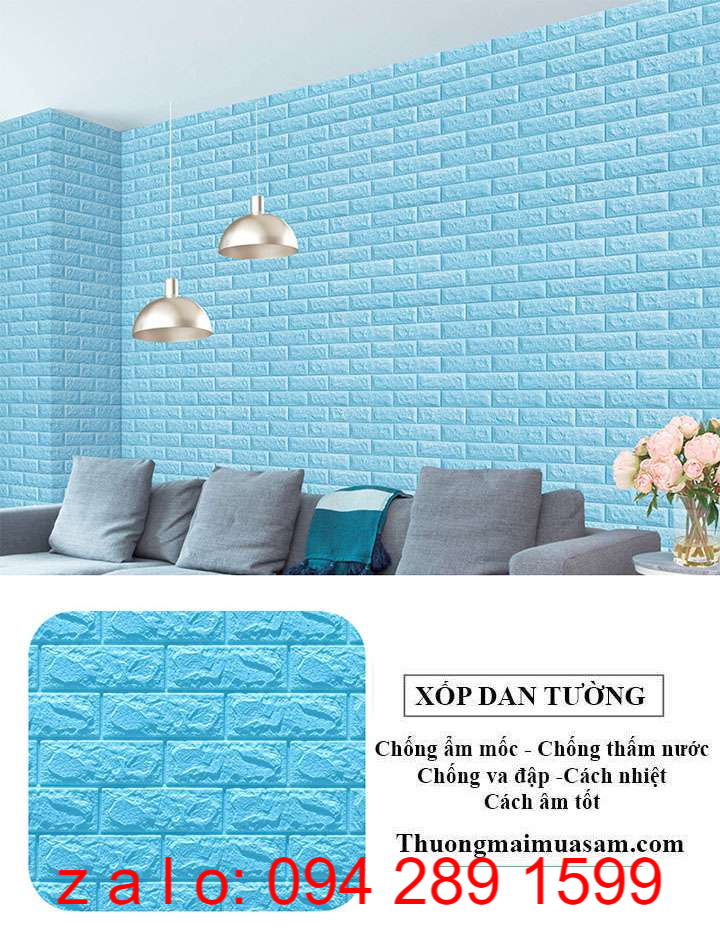 Xốp dán tường giả gạch 3D dày 5mm loại 1 FREESHIP có sẵn keo chống thấm nước và chống va chạm kích thước