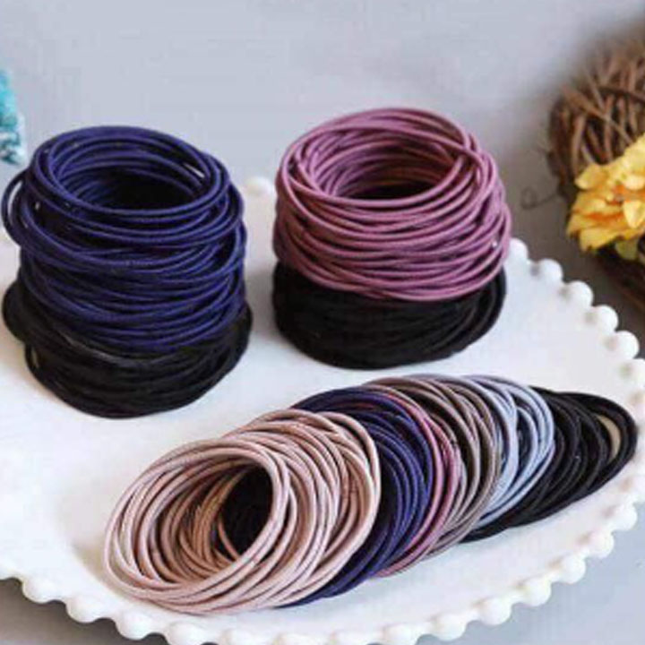 Set 100 chun dây buộc tóc hàn quốc đủ màu , combo 100 dây thun cột tóc siêu dai siêu rẻ , dây chun buộc tóc trơn dựng túi zip mix màu