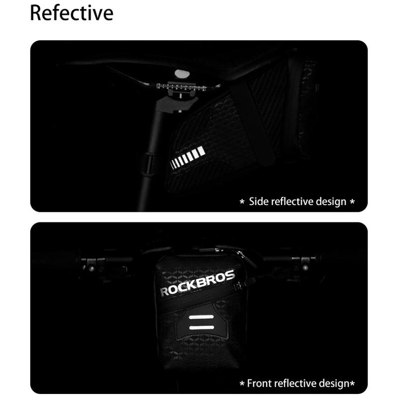 ROCKBROS 1.5L Bike Bag Large Capacity Reflective Rear Saddle Bag Can Hang Taillight Durable Storage MTB Bag Bike Accessories