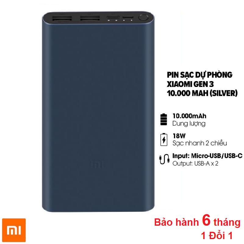 Sạc dự phòng Xiaomi 10000mAh Gen 3 Bản Sạc Nhanh 2019 – Xiaomi Mi 18W Fast Charge Power Bank chính hãng