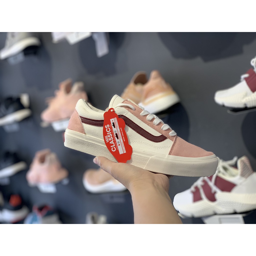 Giày thể thao/ Sneaker Van hồng kẻ đỏ (Full box + Tặng kèm tất sneaker)