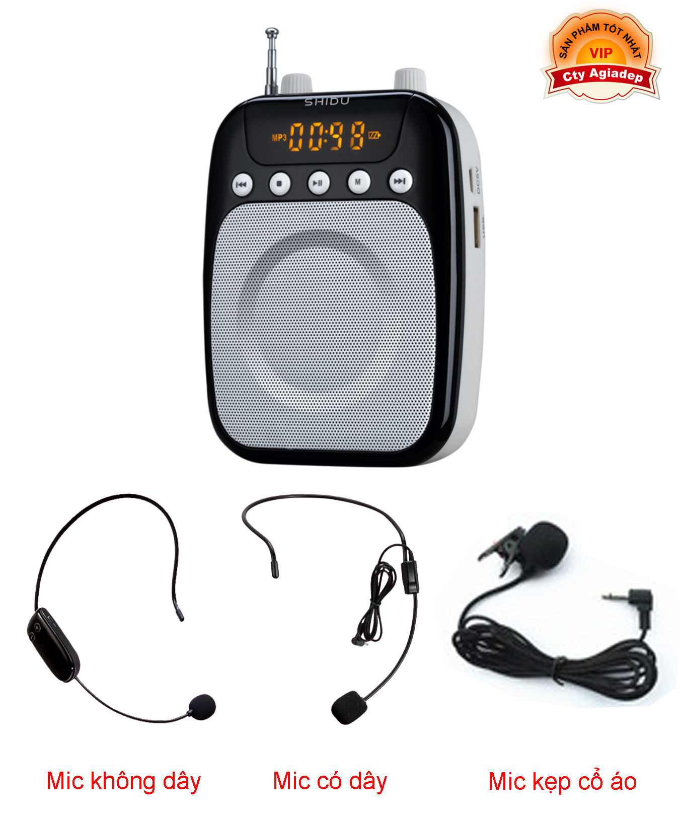 Mic trợ giảng Shidu Loại xịn kèm 3 Mic (ko dây + có dây + mic cổ áo) cho Giáo viên MC AS358