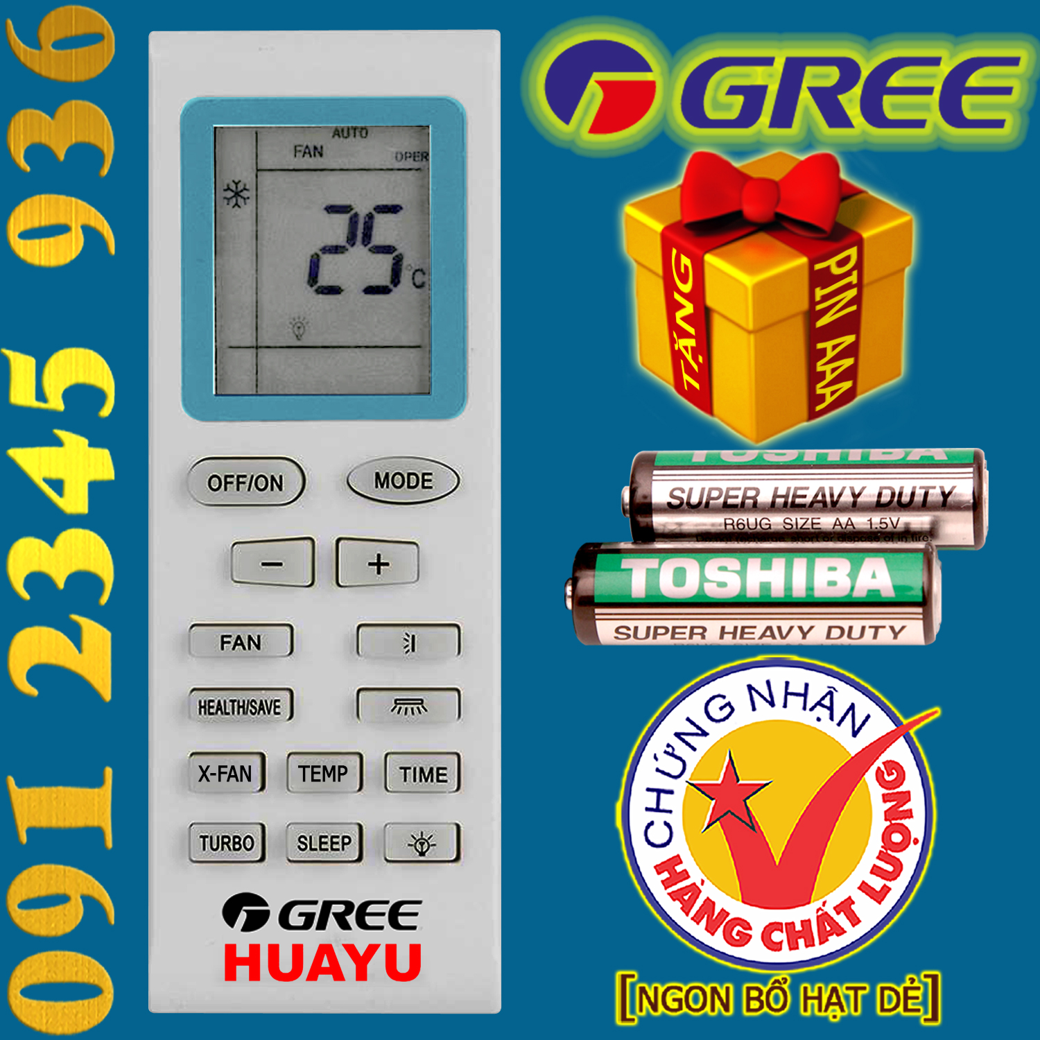 Điều khiển GREE [ĐA NĂNG] + [HÀNG ĐẸP] cho điều hòa. (Mẫu số 8)