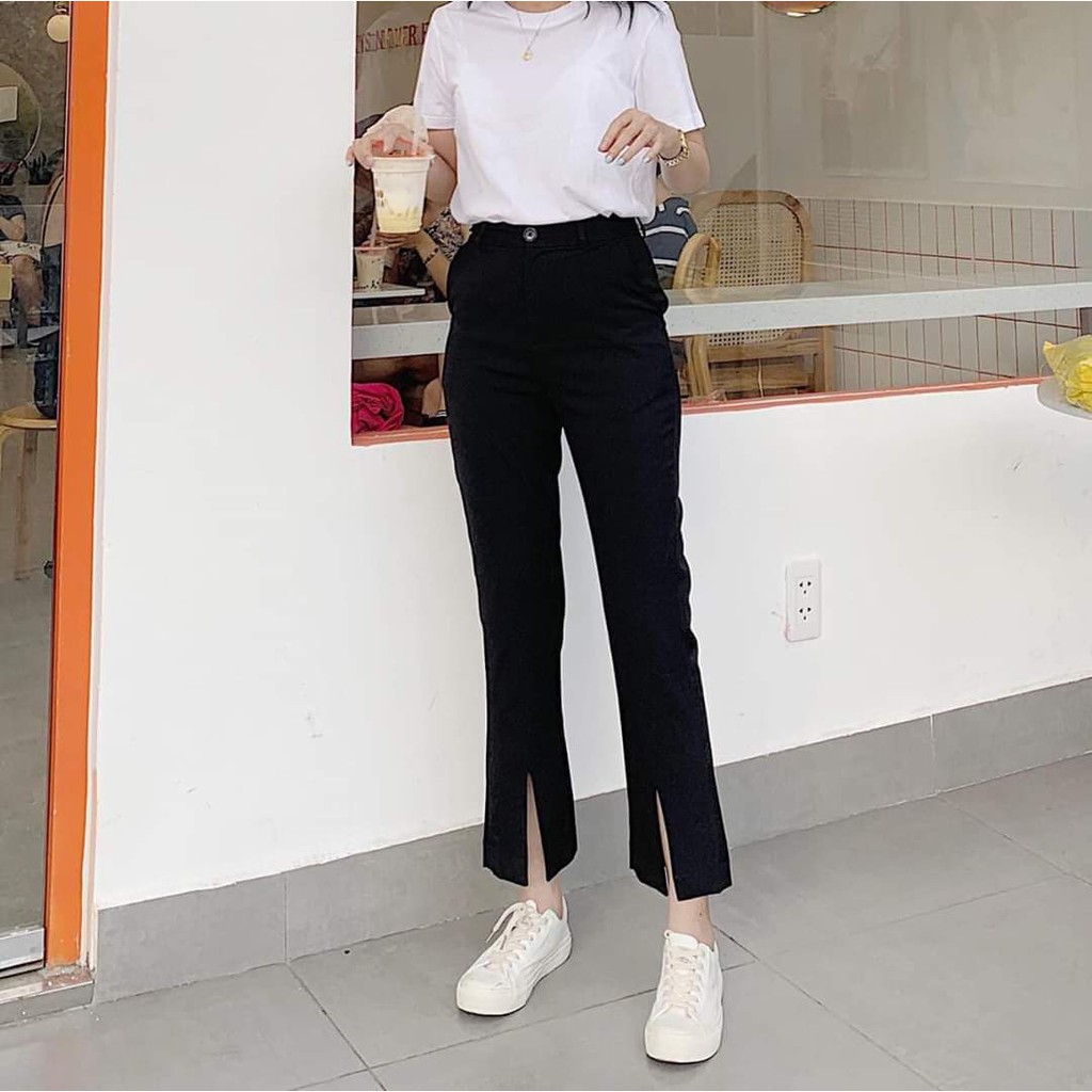 Quần Ống Loe Cạp Cao Xẻ Trước