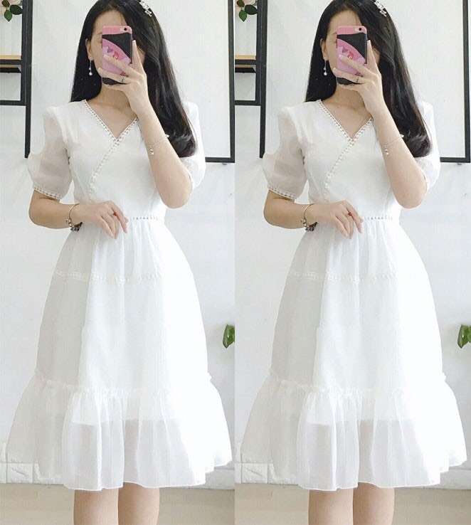 [HCM]Đầm nữ - Đầm trắng phối ren nhí cực sang chảnh siêu hot hit