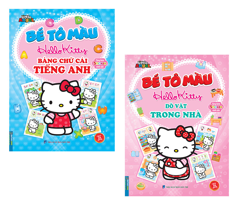 sách - COMBO 2C Bé tô màu Hello kitty - đồ vật trong nhà + bảng chứ cái ...