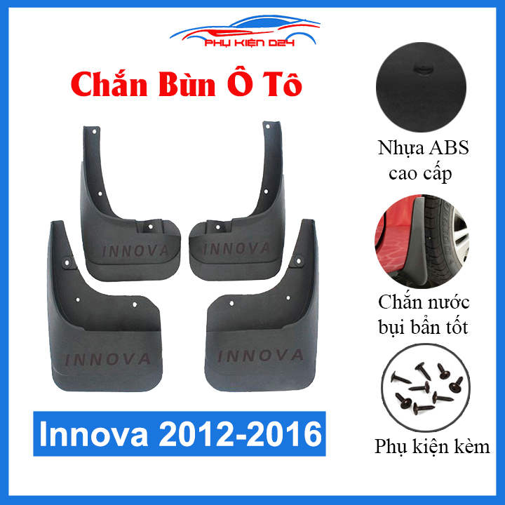 Bộ 4 tấm chắn bùn ô tô Innova 2012-2016 nhựa cao cấp, ốp chắn bùn xe hơi có kèm ốc gắn, chống trầy, bảo vệ xế yêu luôn sạch sẽ