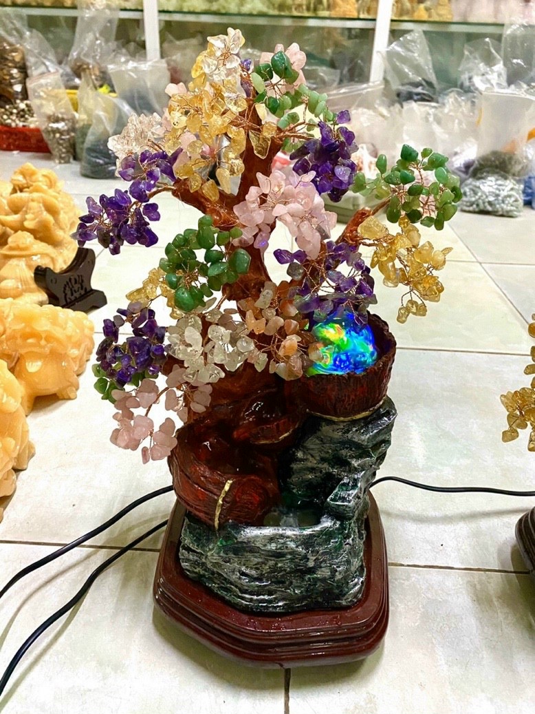 Cây tài lộc đá thạch anh (Thác Nước Phong Thủy Luân Hồi ) - Cao 42 cm