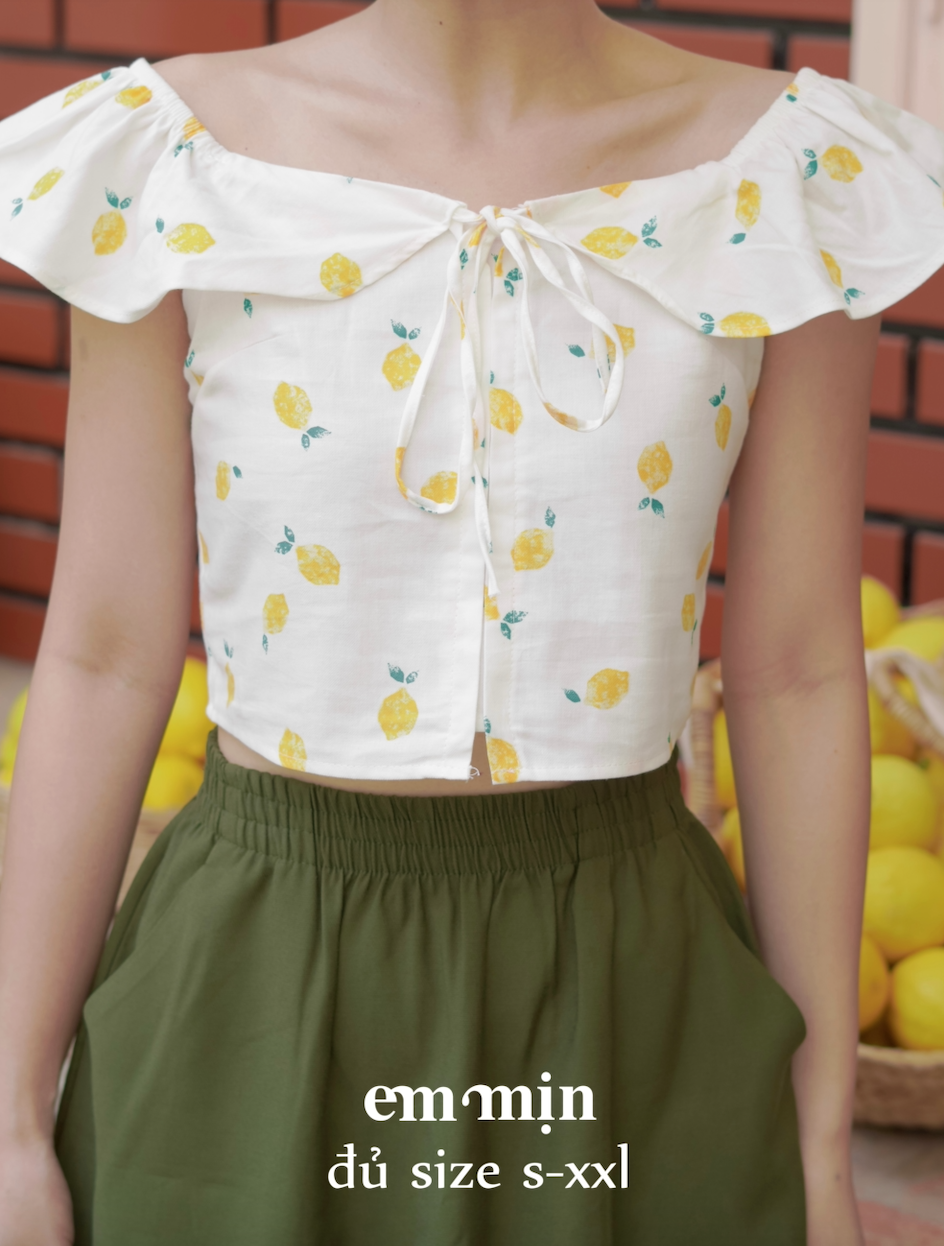 Áo croptop cổ nơ trễ vai