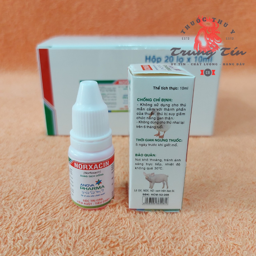 Norxacin của công ty (Anova Pharma) lọ 10ml (thuốc gà đá đặc trị CRD , viêm ruột , tiêu chảy)
