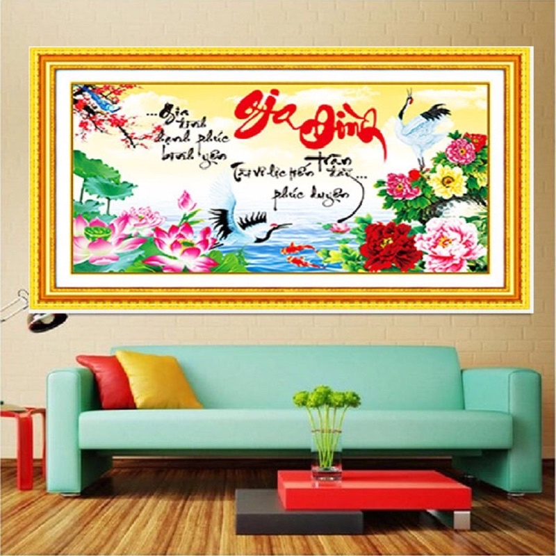 Tranh thêu chữ thập Gia đình kích thước 63x37 cm