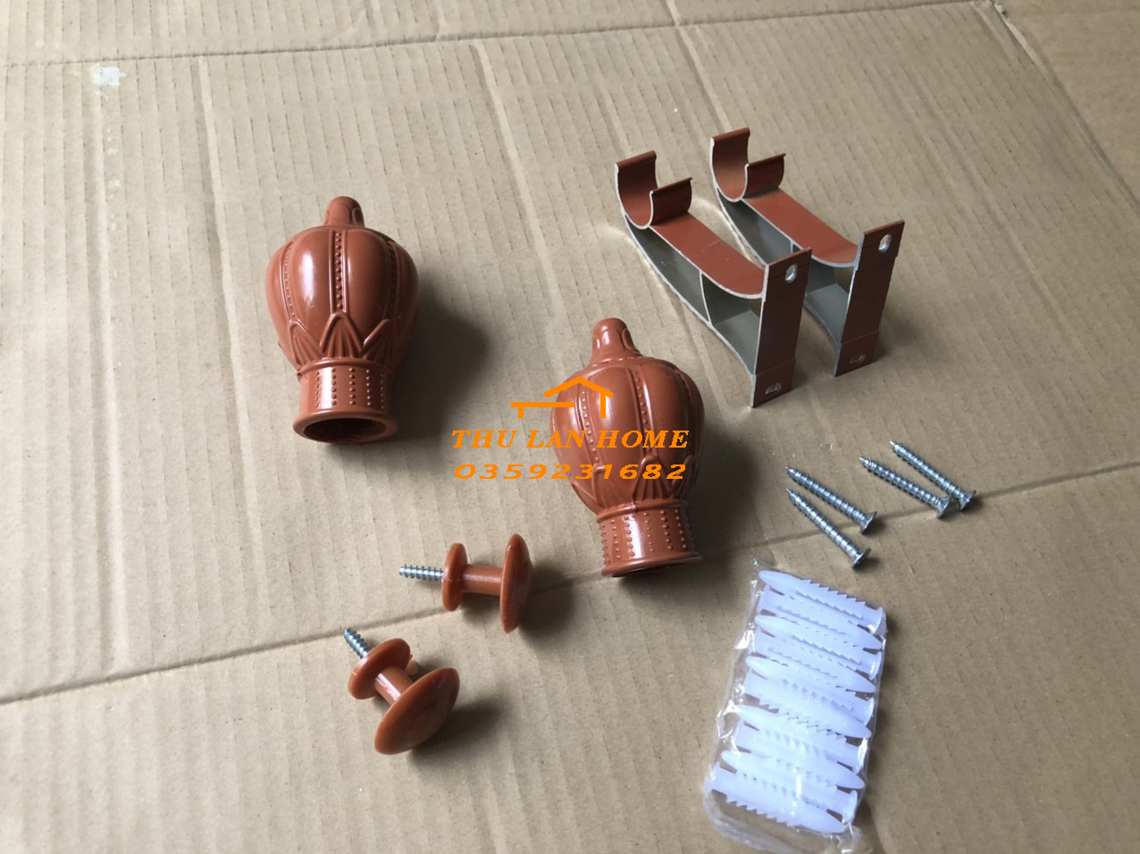 Combo LẮP ĐẶT RÈM CỬA ( trụ móc đỡ, đầu bịt thanh, núm treo dây cột)