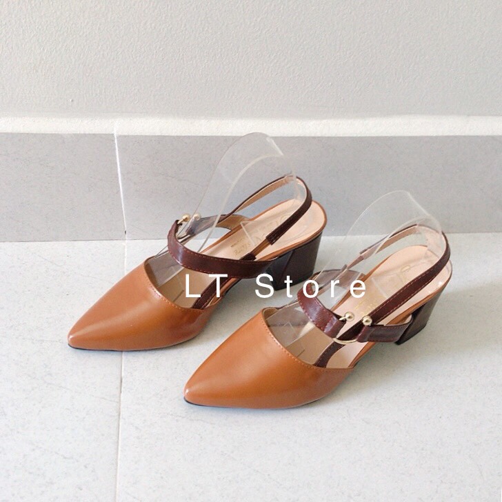 Giày cao gót 6cm bít mũi khóa C hở gót
