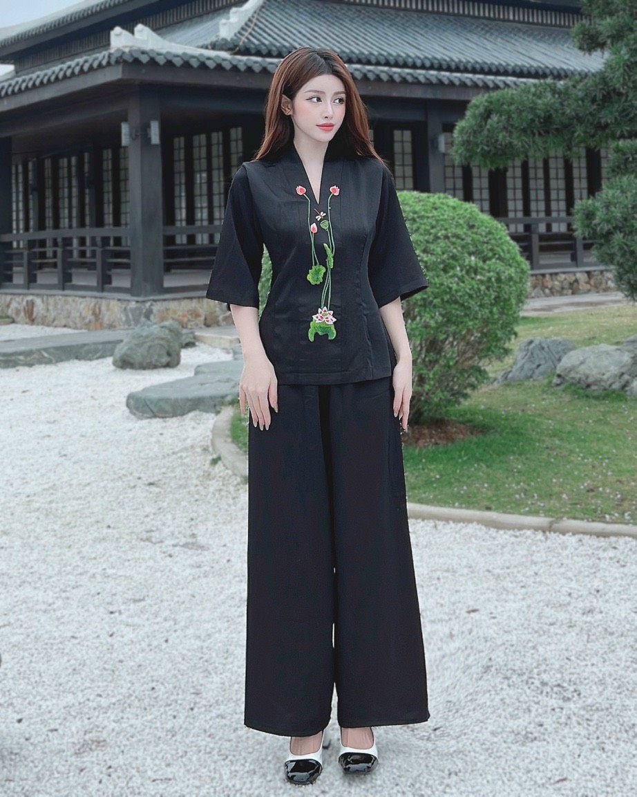 Đồ Lam Đi Chùa # Bộ Bà Lai Lụa Sen # Quần Áo Nữ
