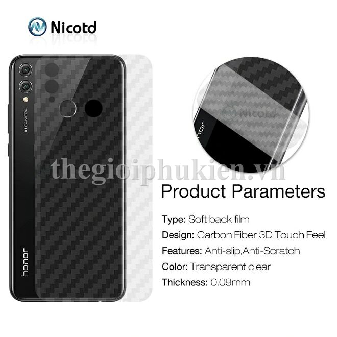 Miếng dán vân carbon, các bon mặt lưng cho Huawei Honor 8X