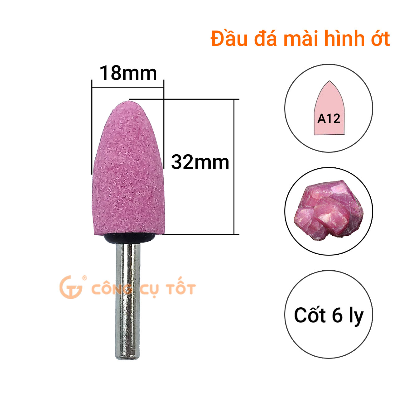 Mũi đá mài lốp hình ớt cốt 6 ly 21mm 45mm A11 cốt 6 ly