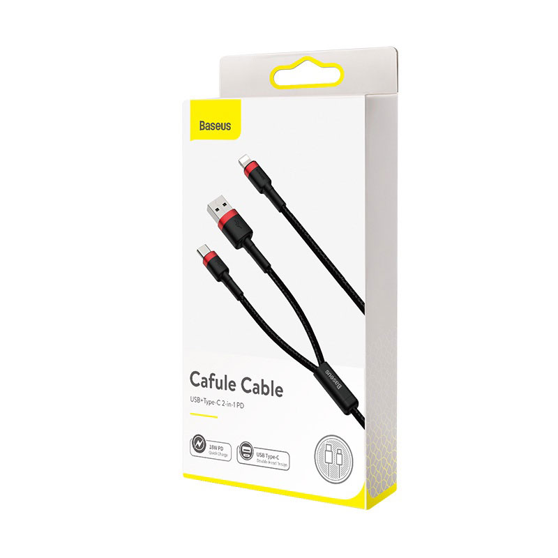 Cáp 2 in 1 BASEUS chân TypeC và Lightning cho iPhone và type C Baseus cafule USB+Type-C PD Cable 1.2m