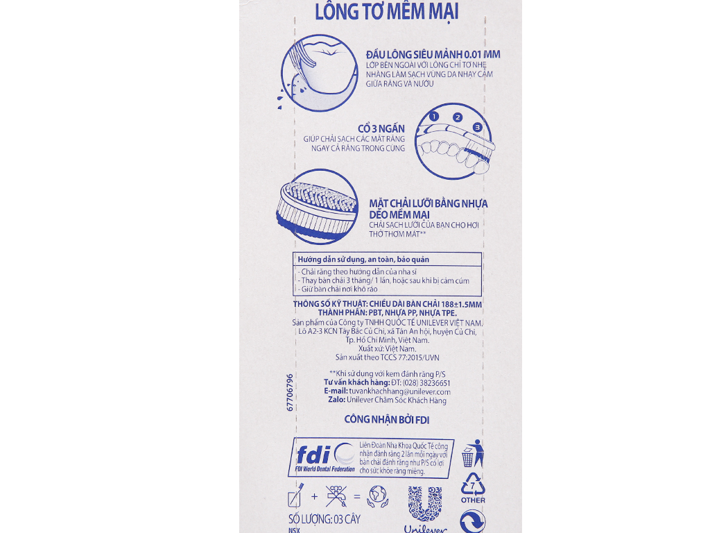 Bộ 3 bàn chải P/S lông tơ mềm mại