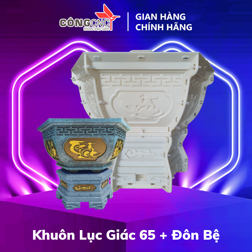 Khuôn Chậu Cảnh Lục Giác 65 Phúc Lộc Thọ + Khuôn Chân Đôn Bệ 65