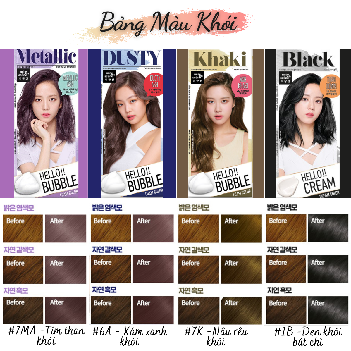 [HCM][Chính Hãng Mise En Scene] Thuốc Nhuộm Tóc Dạng Bọt Hello Bubble Foam BlackPink - Màu Metallic Ash (Nâu tím khói)