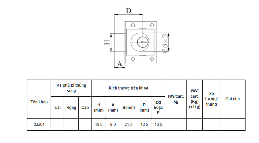 Ổ khóa tủ Việt Tiệp 03201